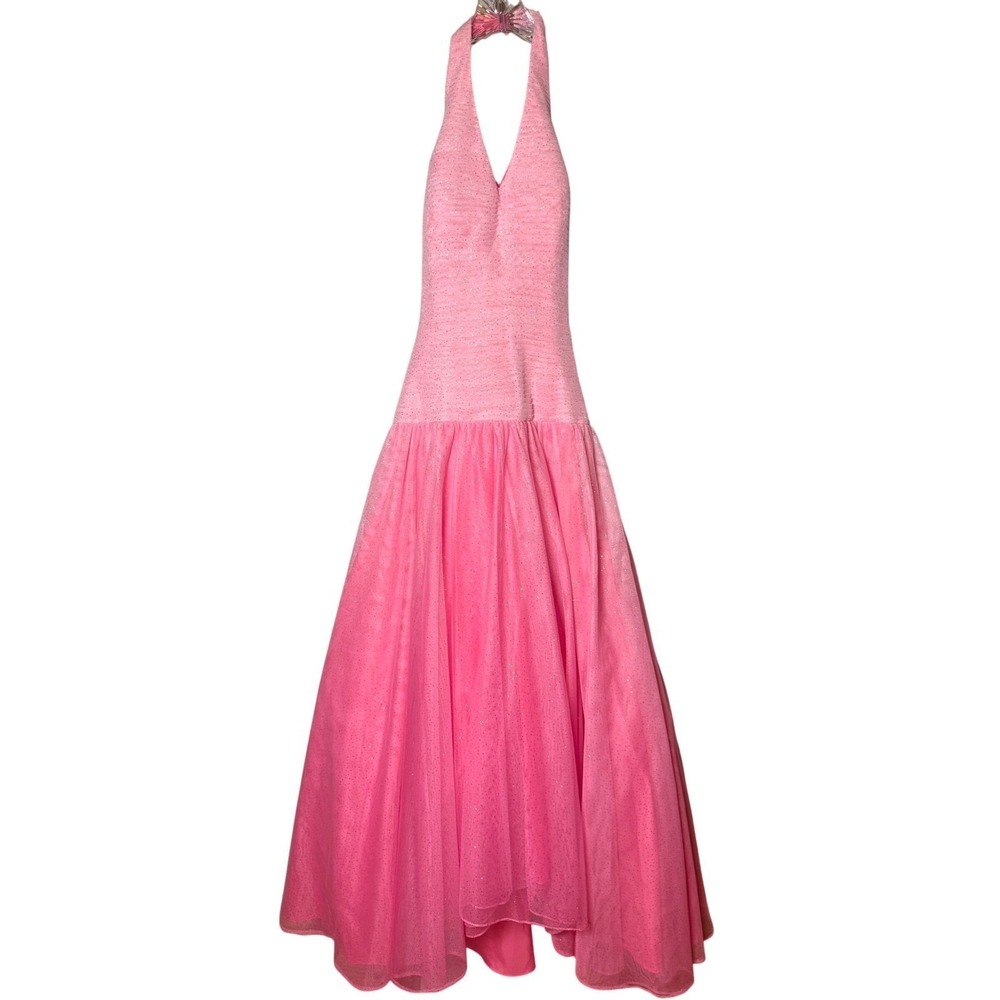 Le Gala by Mon Cheri Prom Gown Womens‎ 6 Pink Polyester Glitter Tulle Halter